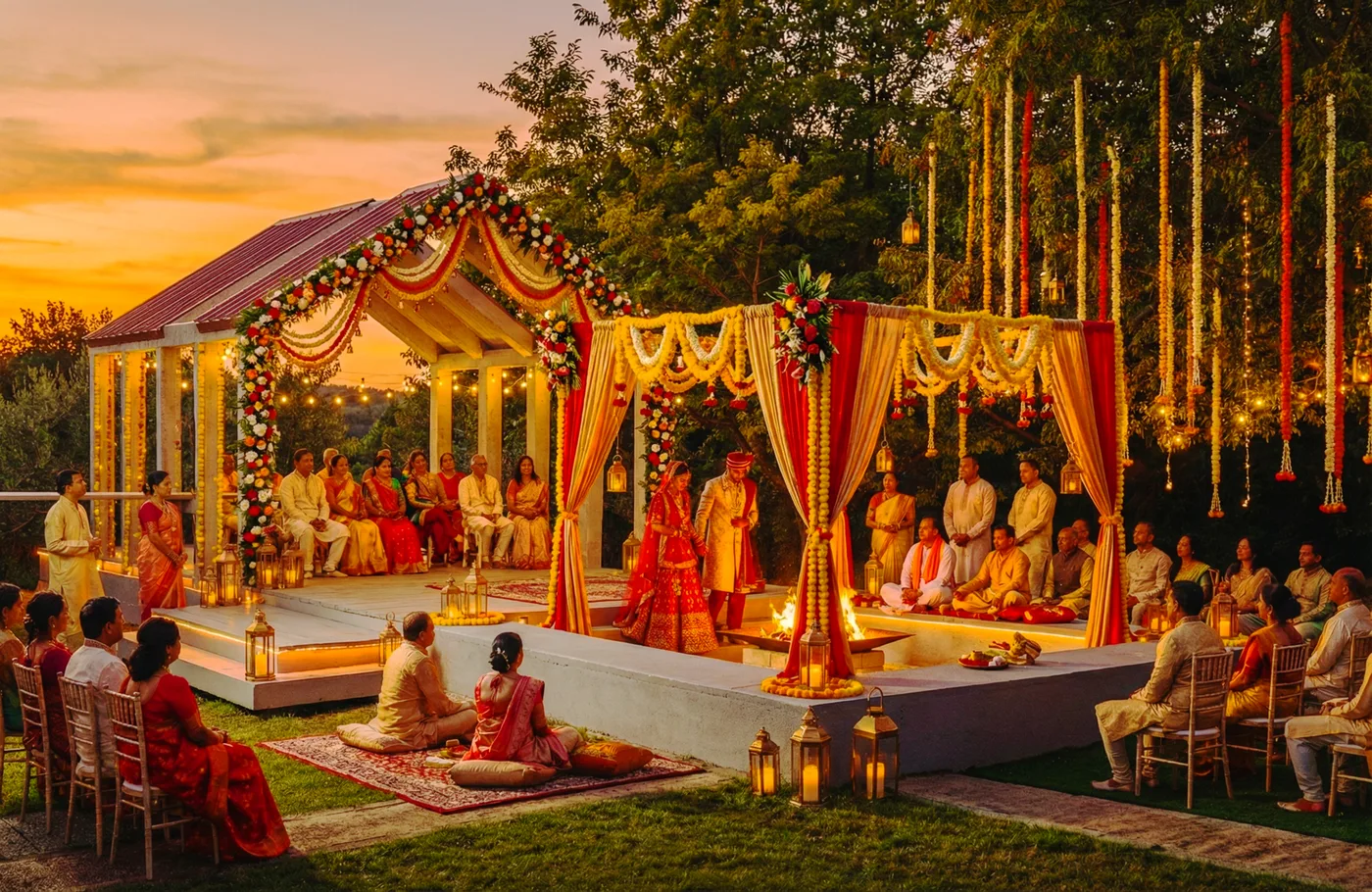 Indian wedding ceremony at sunset at The Penrose House estate near Dallas
