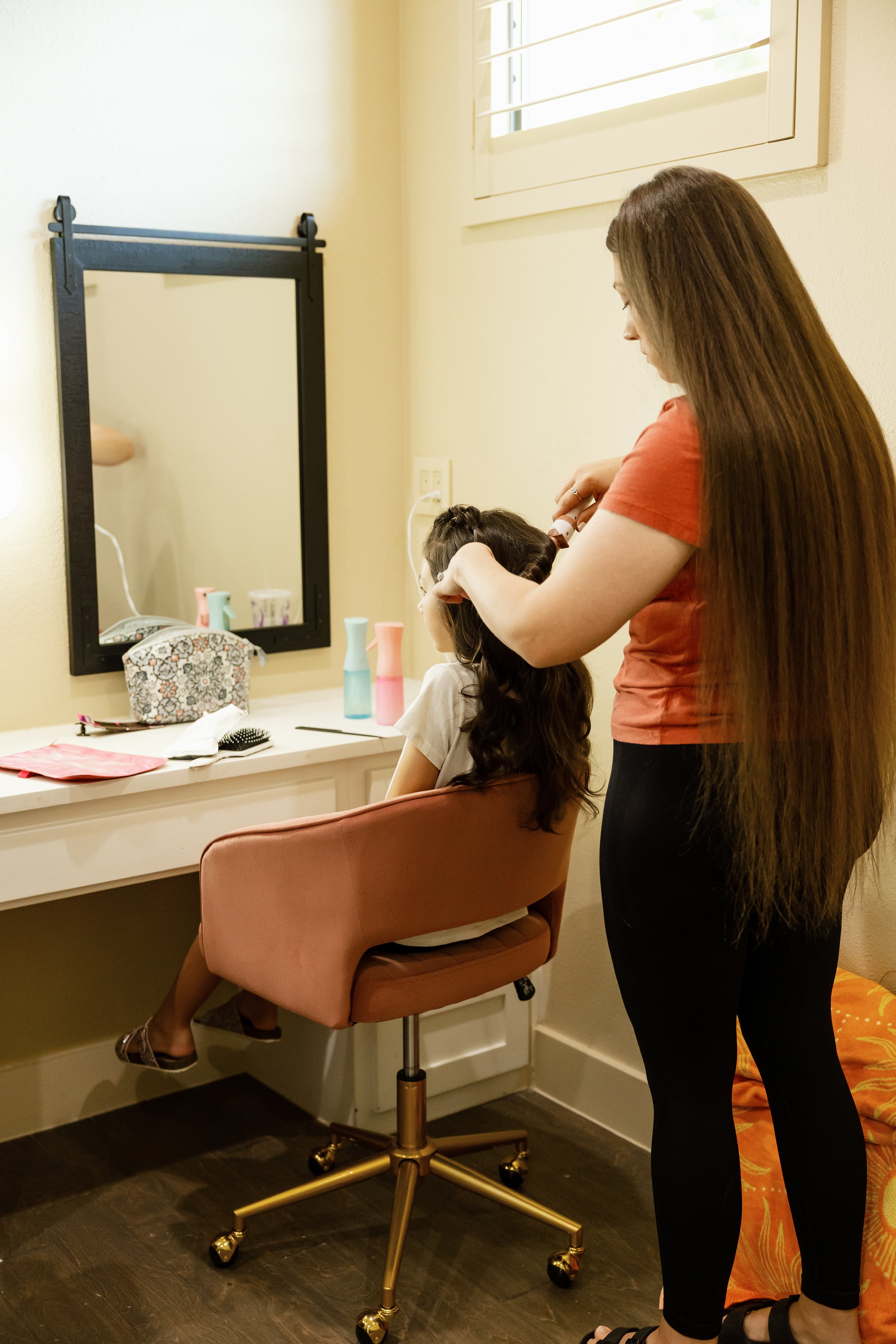 Getting ready in the vanity room at The Penrose House group retreat